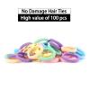 100 Pack No Damage Solid Hair Ties For Women Thick Hair,Soft Seamless Colorful Ponytail Holders for Girls,Elastic Hair Bands (Mix Candy) view 2