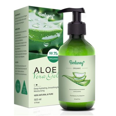 Berlaney Organic Aloe Vera Gel 17oz for Face and Body & Hair, 99.75% Organic and 100% Pure Aloe Vera Made within 12 Hours of Harvest, Aloe Vera For Deep Moisturizes and Sunburn Relief