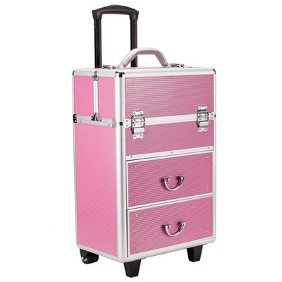 AMOPA 4 Tier Lockable Cosmetic Rolling Makeup Train Case with Extendable Trays Organizer Beauty Storage Luggage with Wheels, Pink