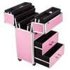 AMOPA 4 Tier Lockable Cosmetic Rolling Makeup Train Case with Extendable Trays Organizer Beauty Storage Luggage with Wheels, Pink view 3