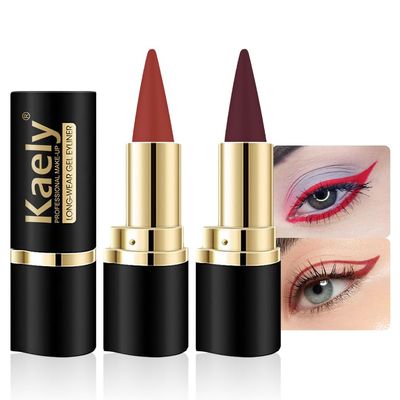 evpct 2Pcs Red Dark Red Gel Eye Liner Pencils Eye Black Face Paint Stick Halloween Makeup Set Waterproof Smudge Proof Liquid Eyeliner Pen Crayon Smokey Eye Liners delineador de ojos contra el agua