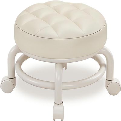 KELAICAIONE 360 Rotating Low Stool,Rolling Pulley Low Stool with Wheels,Shoe Changing Makeup Cleaning with Wheels,Pedicure,Massage SPA and Home (White)