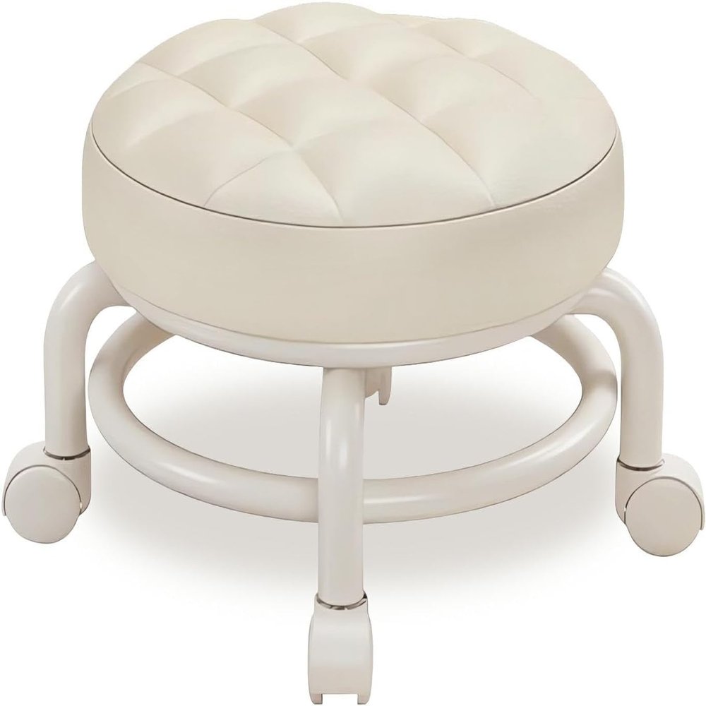KELAICAIONE 360 Rotating Low Stool,Rolling Pulley Low Stool with Wheels,Shoe Changing Makeup Cleaning with Wheels,Pedicure,Massage SPA and Home (White)