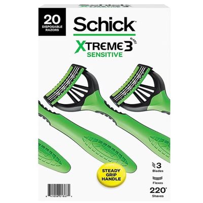 Schick Xtreme 3 Sensitive Disposable Razors with Aloe for Men, 20 ct., Green