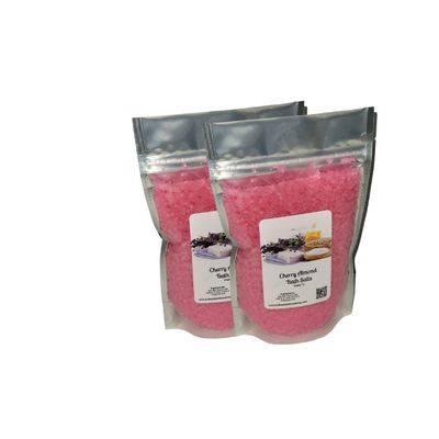Bath Salts | 1lb Bag (16 oz.) | Cherry Almond Scent | Epsom Salt | Sea Salt | Bathing | Body Care | Beauty | Relaxation | Spa | Pedicure | Manicure ((2) 1lb Bags)