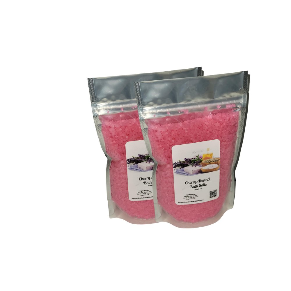 Bath Salts | 1lb Bag (16 oz.) | Cherry Almond Scent | Epsom Salt | Sea Salt | Bathing | Body Care | Beauty | Relaxation | Spa | Pedicure | Manicure ((2) 1lb Bags)