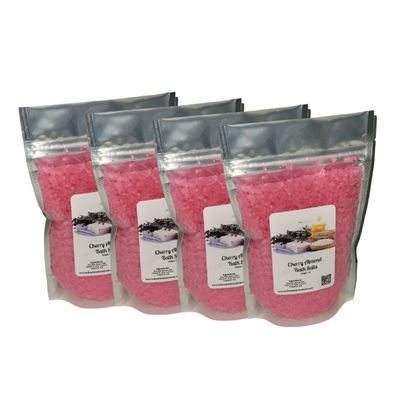 Bath Salts | 1lb Bag (16 oz.) | Cherry Almond | Epsom Salt | Sea Salt | Bathing | Body Care | Beauty | Relaxation | Spa | Pedicure | Manicure ((4) 1lb Bags)