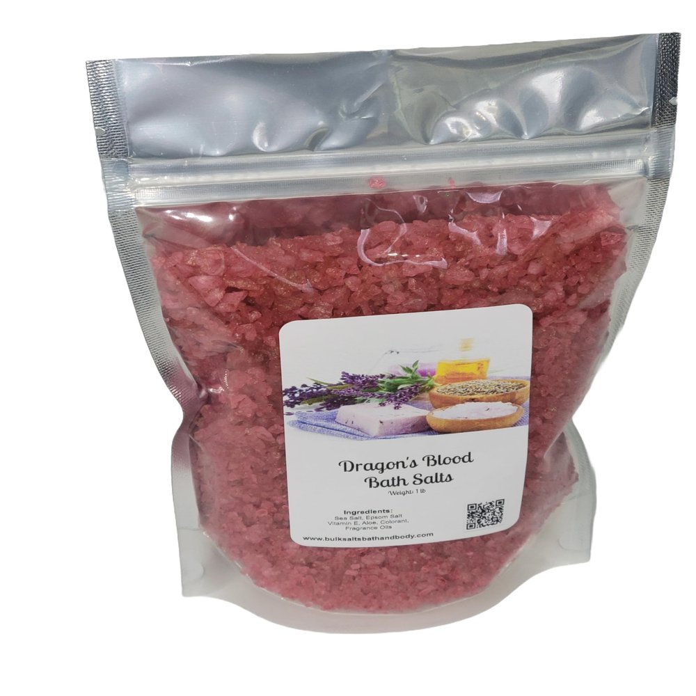 Bath Salts | 1lb Bag (16 oz.) | Dragon's Blood Scent | Epsom Salt | Sea Salt | Bathing | Body Care | Beauty | Relaxation | Spa | Pedicure | Manicure ((4) 1lb Bags) ((1) 1lb Bag)