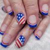 French Tip Press on Nails Square American Independence Day Fake Nails Glossy Medium Nails Red Blue White Stripes Star Flag Designs Glue on Nails Acrylic False Nails for Women DIY 4th of July - 24PCS view 1