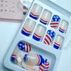 French Tip Press on Nails Square American Independence Day Fake Nails Glossy Medium Nails Red Blue White Stripes Star Flag Designs Glue on Nails Acrylic False Nails for Women DIY 4th of July - 24PCS view 3