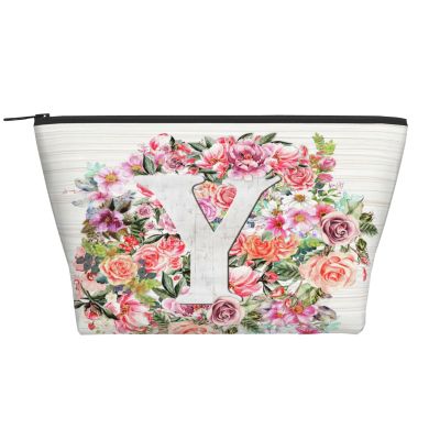 Xsovgoi Letter Y Flower Graphic Travel Makeup Bag Organizer, Cosmetic Bags, Multi Purpose Pouch Bag