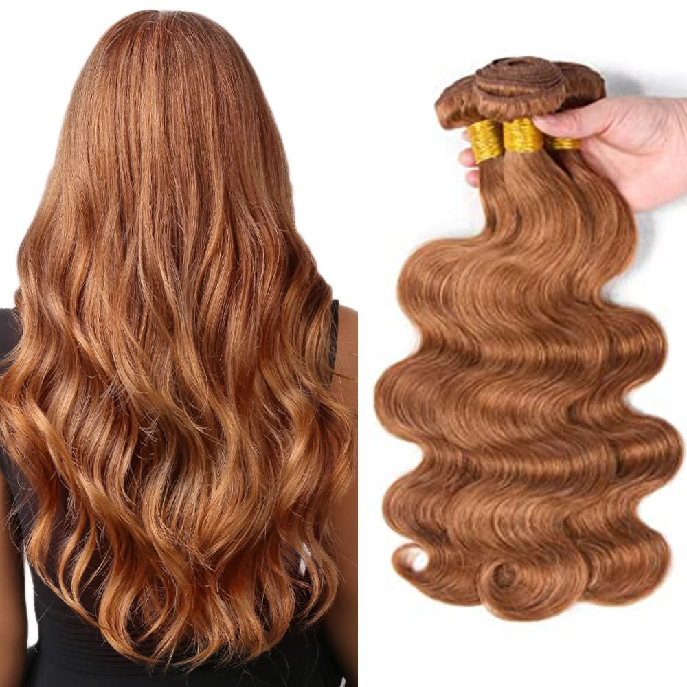 #30 Body Wave Bundles Light Brown Human Hair Bundles Grade 8A Brazilian Remy Hair Weaves Extensions For Women 12 14 16 Inch