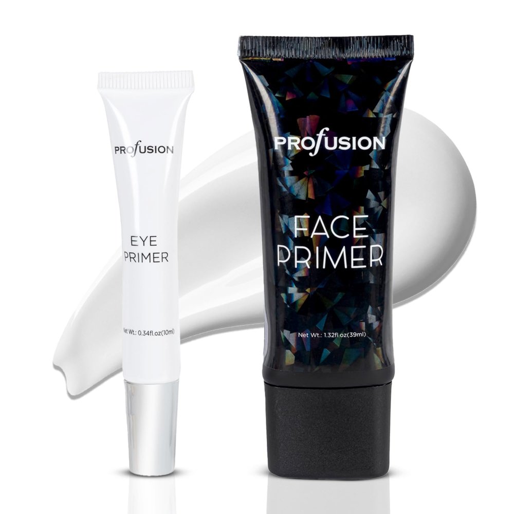 Profusion Cosmetics Prime To Prep 2PC Eye and Face Primer Set - Oil Control, Pore Minimizing, Crease-Resistant Formula for Smooth Matte Finish & Flawless Looks