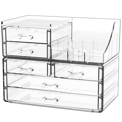 Cq acrylic Make Up Organizers for Vanity With 6 Drawers, 2 Pack Clear Drawer Organizers,Plastic Cute Desk Accessories Organization and Bathroom Organizers Storage Case Box Cube for Beauty,Skin Care