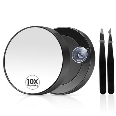 10x Magnifying Mirror, Makeup Mirror with Suction Cup, Magnifying Mirrors with 2 Tweezers, Stick on Bathroom Mirror for Portable Eyebrow Plucking, Suitable for Makeup