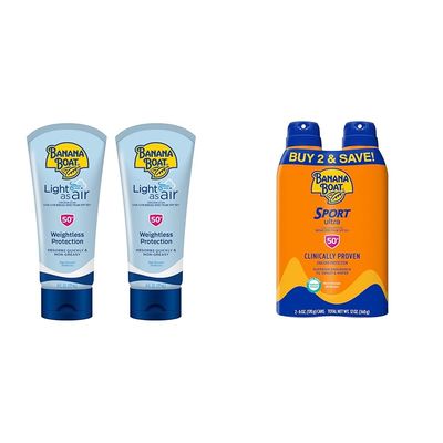 Banana Boat Light As Air Sunscreen Lotion SPF 50 and Sport Ultra SPF 50 Sunscreen Spray Twin Packs, 6oz each