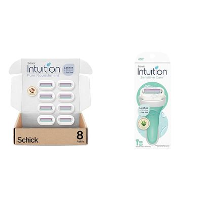 Schick Intuition Pure Nourishment Razor Refills, Sensitive Skin Razor with Aloe, 8 Count Refills & 1 Razor with 2 Refills