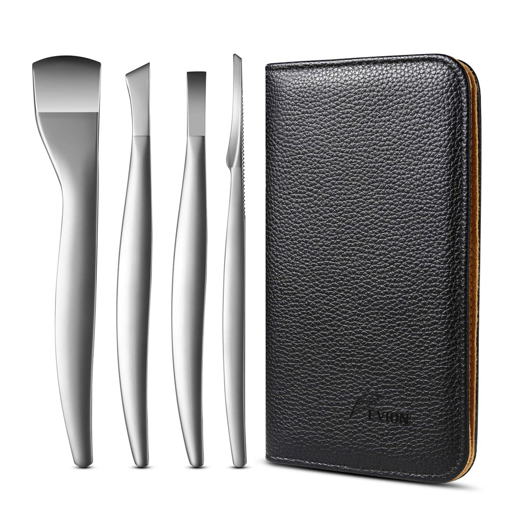 FVION Professional Pedicure Knife Set, 4PCS Ingrown Toenail Removal Blades Kit, Stainless Steel Callus Shaver Foot Blades - Silver