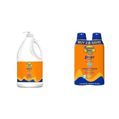 Banana Boat Sport Ultra SPF 50 Sunscreen Lotion 128oz & SPF 30 Sunscreen Spray Twin Pack | Oxybenzone Free Sunscreen