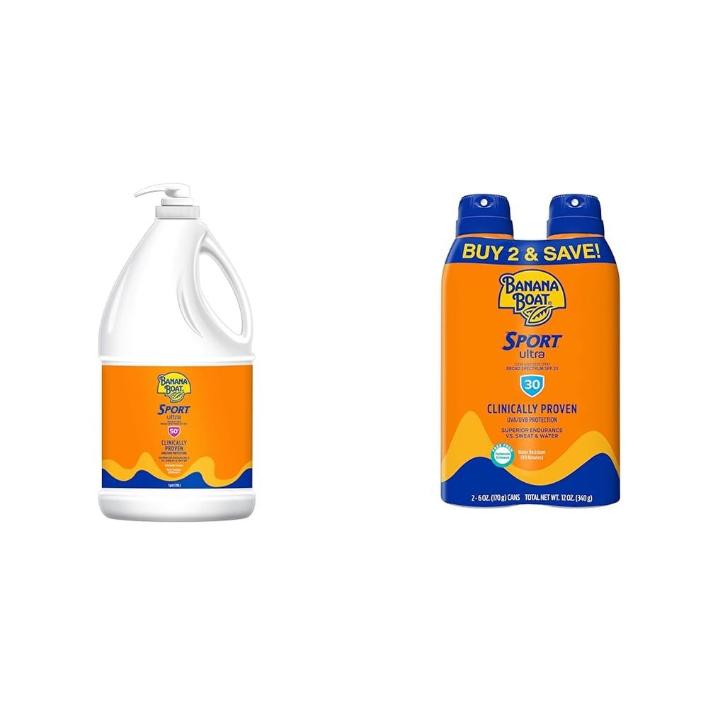 Banana Boat Sport Ultra SPF 50 Sunscreen Lotion 128oz & SPF 30 Sunscreen Spray Twin Pack | Oxybenzone Free Sunscreen