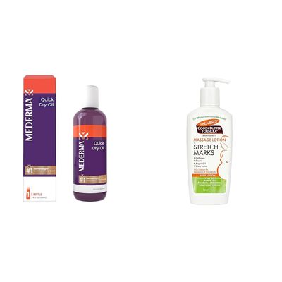 Mederma Scar Oil and Palmer's Stretch Mark Lotion Pregnancy Skin Care Bundle with Cocoa Butter, Shea Butter, Botanical Oils, 3.4oz and 8.5oz