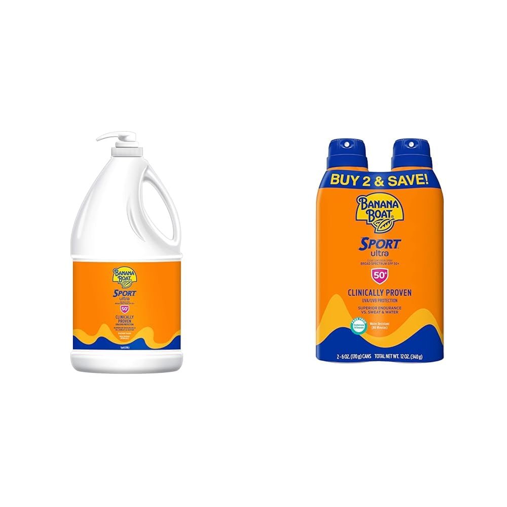 Banana Boat Sport Ultra SPF 50 Sunscreen 128oz Lotion & Twin 6oz Spray Pack | Oxybenzone Free Sun Protection