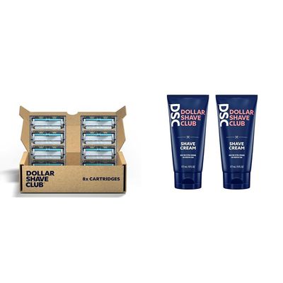 Dollar Shave Club 4-Blade Razor Refill Cartridges 8 Count and Shave Cream 2-Pack with Aloe and Oils