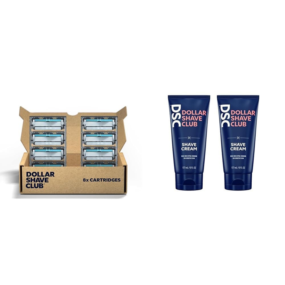 Dollar Shave Club 4-Blade Razor Refill Cartridges 8 Count and Shave Cream 2-Pack with Aloe and Oils