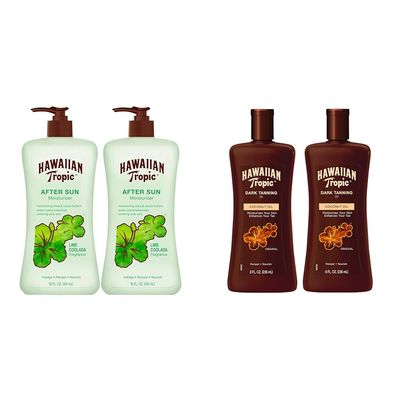 Hawaiian Tropic After Sun Lotion Twin Pack, 16oz each & Dark Tanning Oil Twin Pack, 8oz each
