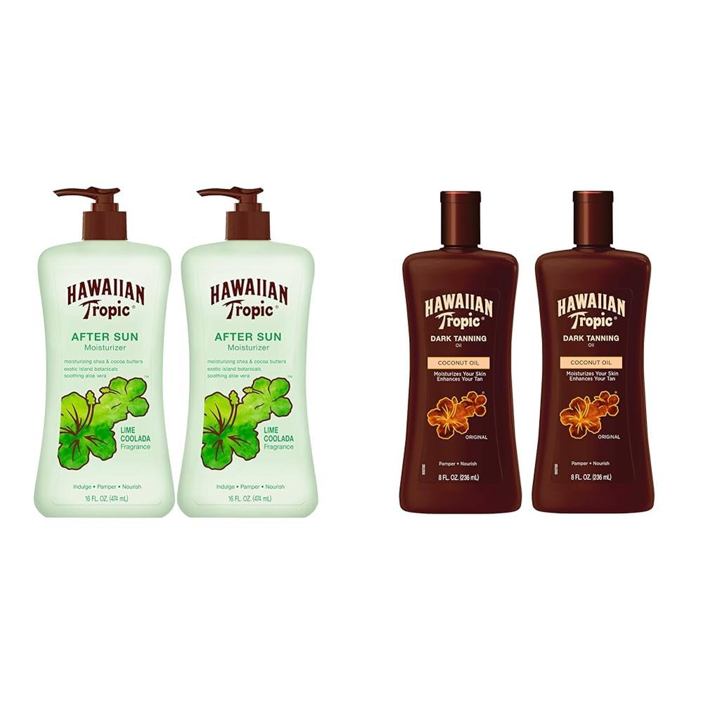 Hawaiian Tropic After Sun Lotion Twin Pack, 16oz each & Dark Tanning Oil Twin Pack, 8oz each