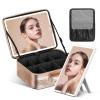JUSRON Travel Makeup Bag With LED Mirror, Cosmetic Train Case with Light up Mirror, Portable Makeup Artist Organizer Bag with Adjustable Dividers, Makeup Brush Holder Storage (Rose Gold, Medium) view 1
