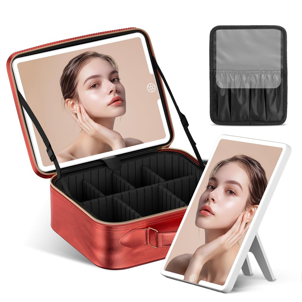 JUSRON Travel Makeup Bag (Red, Medium)