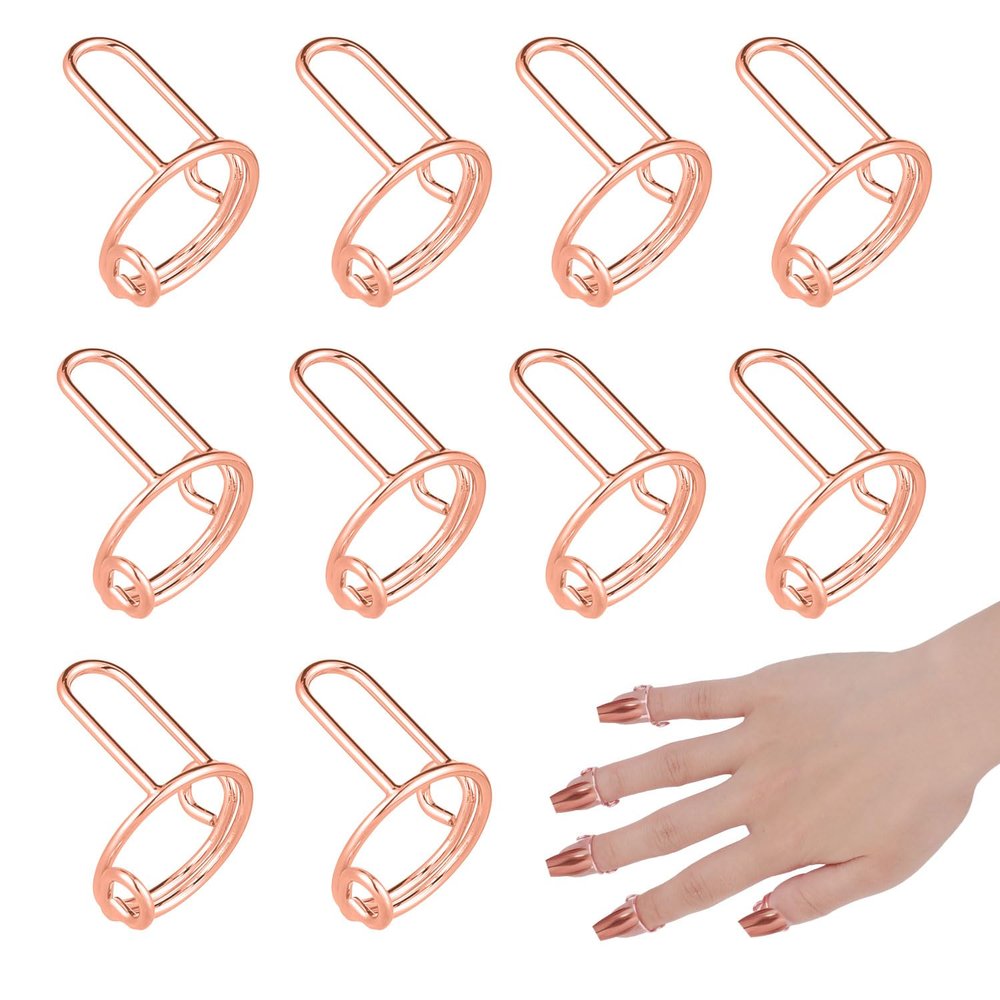 10pcs Wudu Nail Rings, Adjustable Fingernail Rings Reusable Metal Finger Nail Rings for Women Detachable Nails Jewelry Fingertip Gift Decorations for Wearing Manicure Nails(Rose Gold)