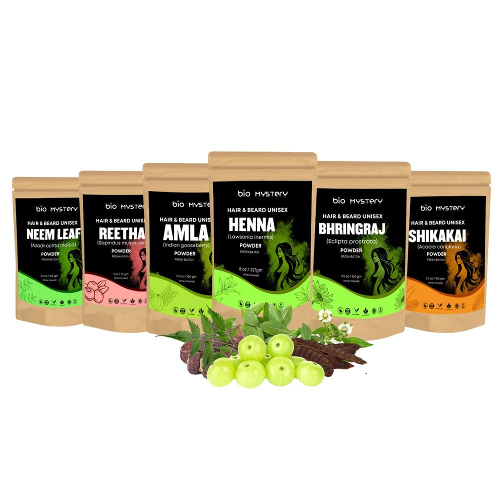 Bio Mystery Herbal Hair Care Combo Pack | Hair Mask | Amla, Shikakai, Indigo, Bhringraj, Neem Leaf, Henna | DIY Powders for Hair Growth