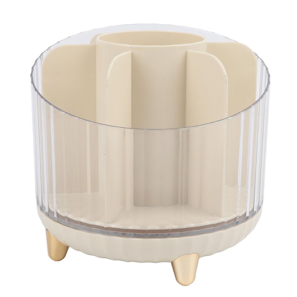 360 Degree Rotating Makeup Brush Organizer, Desktop Large Capacity Lipstick Cosmetics Storage Box Makeup Brush Holder Organizer Cream White