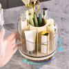 360 Degree Rotating Makeup Brush Organizer, Desktop Large Capacity Lipstick Cosmetics Storage Box Makeup Brush Holder Organizer Cream White view 3
