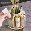 360 Degree Rotating Makeup Brush Organizer, Desktop Large Capacity Lipstick Cosmetics Storage Box Makeup Brush Holder Organizer Cream White view 4
