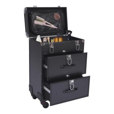 Hanmorfarbi Professional Rolling Makeup Train Case with Drawers, Makeup Artists Multifunction lighted Cosmetics Rolling Case with Locks, Cosmetics Storage Organizer Make up Case for Travel Makeup