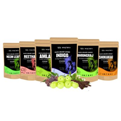 Bio Mystery Herbal Hair Care Combo Pack | Hair Mask | Amla, Shikakai, Reetha, Indigo, Bhringraj, Neem Leaf, Henna | DIY Powders for Hair Growth (Mix Powder)