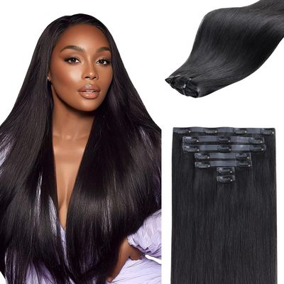 IDN BEAUTY Seamless Clip In Hair Extensions Human Hair, Straight 18 Inch 110g 7pcs Natural Black Real Virgin Human Hair Seamless Clip Ins For Black Women PU Weft Invisible Edge