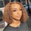 HIRIREMY Curly Bob Wig Human Hair Deep Wave 13x4 HD Lace Front Wigs For Black Women Human Hair Pre Plucked Wear And Go Glueless Short Wet And Wavy Ombre Honey Blonde Highlight Color 4/27 12 Inch view 1