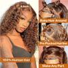 HIRIREMY Curly Bob Wig Human Hair Deep Wave 13x4 HD Lace Front Wigs For Black Women Human Hair Pre Plucked Wear And Go Glueless Short Wet And Wavy Ombre Honey Blonde Highlight Color 4/27 12 Inch view 2