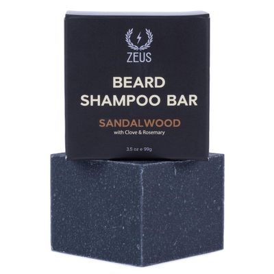 ZEUS Beard Wash Bar for Men, All-Natural Hydrating Shampoo, Skin-Clarifying Soap & Beard Care Cleanser with Natural Ingredients, Anti-Itch & Gentle on Skin (Made in USA) Sandalwood