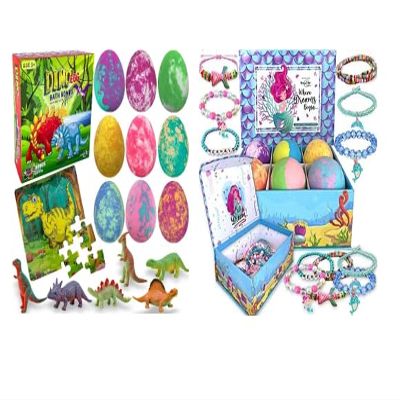 Bath Bombs for Kids with Surprise Inside - Organic Kids Bubble Bath with Dinosaur Puzzle & Toys, Mermaid Bath Bombs for Girls with Jewelry Inside & Jewelry Box for Kids, Bubble Bath Bombs for Kids