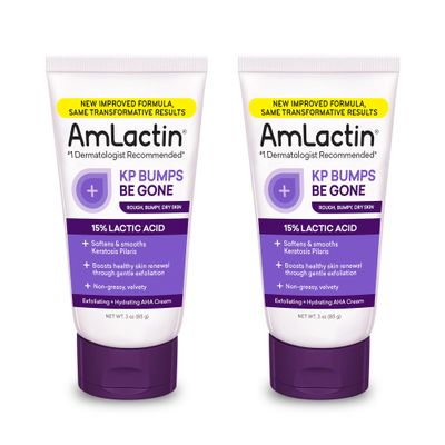 AmLactin KP Bumps Be Gone - Therapeutic Body Cream for Keratosis Pilaris - No-Scrub Exfoliator and Body Moisturizer for Dry Skin with 15% Lactic Acid AHA, 3 oz, Pack of 2 (Packaging May Vary)