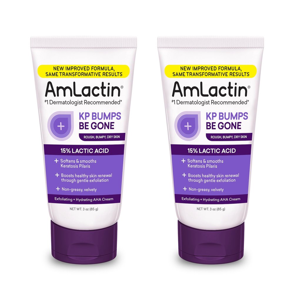 AmLactin KP Bumps Be Gone - Therapeutic Body Cream for Keratosis Pilaris - No-Scrub Exfoliator and Body Moisturizer for Dry Skin with 15% Lactic Acid AHA, 3 oz, Pack of 2 (Packaging May Vary)