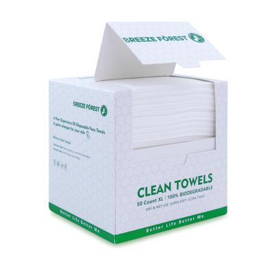 Breeze forest Disposable Face Towel XL, 50 Pcs Ultra Soft Biodegradable Facial Wipes, 9.8" X 11" Extra Large Dry Face Tissues, Makeup Remover Clean Cloths for Sensitive Skin