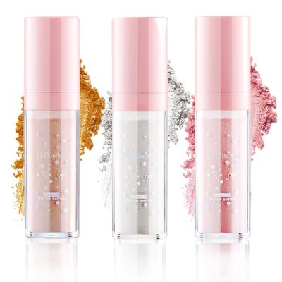 3 Colors Fairy Dust Highlight Patting Powder,Magic Polvo De Hadas Highlighter Makeup,Body Glitter Face Blusher Patting Powder,Daily Party Halloween Christmas Body Contouring Shimmer3PCS