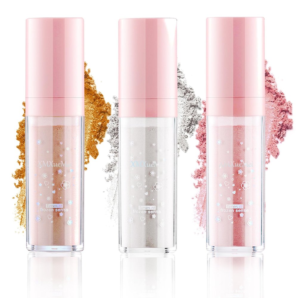 3 Colors Fairy Dust Highlight Patting Powder,Magic Polvo De Hadas Highlighter Makeup,Body Glitter Face Blusher Patting Powder,Daily Party Halloween Christmas Body Contouring Shimmer3PCS