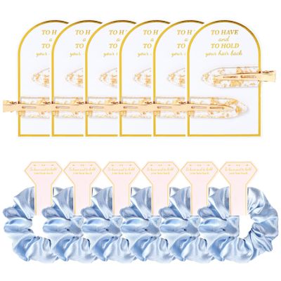 12 PCS Silk Satin Soft Blue Hair Accessories - Bridesmaid Proposal Favors with Hair Clips, Scrunchies, and Bridal Shower Gifts for Women and Girls
